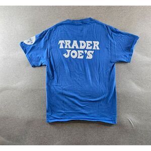 Trader Joe's‎ Unisex Medium Blue Employee T Shirt - Rare Logo Dots Non Hibiscus